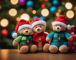 Festive and Fluffy Captivating Christmas themed Plush Toys. AI Generated. photo
