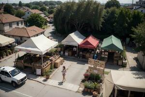 Vibrant and Sustainable Exploring Local Organic Markets from Above. AI Generated. photo