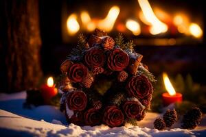 Captivating Yule Logs A Cozy Winter Delight. AI Generated. photo