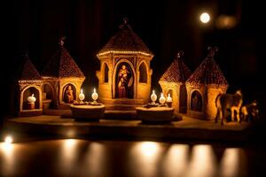 Divine Serenity Intricate Nativity Set. AI Generated. photo