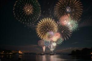 espectacular nuevo año s fuegos artificiales extravagancia. ai generado. foto