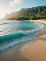 relajante verano vibraciones en un hawaiano playa capturado por jessica sotavento. ai generado. foto