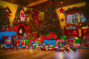 Whimsical Santa s Workshop Toy Sets by David Roberts. AI Generated. photo