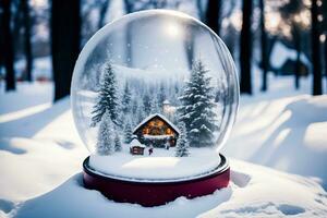 Enchanting Snow Globe with a Winter Wonderland. AI Generated. photo