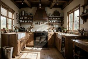 Rustic Kitchen Charm A Homely Culinary Haven. AI Generated. photo