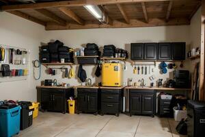 Garage Organization Ideas Transforming Chaos into Order. AI Generated. photo