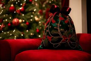 Luxe Elegance Velvet Christmas Sacks Brimming with Joy. AI Generated. photo