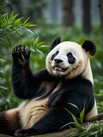Playful Panda in the Wild. AI Generated. photo