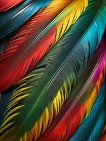 Exquisite Closeup of a Colorful Parrot s Feathers. AI Generated. photo