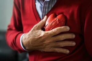 corazón ataque alerta reconociendo cofre dolor. generativo ai foto