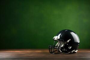Minimalist photo of an American football helmet, artificial grass background. Generative AI