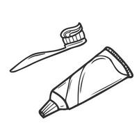 dientes limpieza colocar. instrumentos para oral higiene. dibujado a mano ilustración convertido a vectores cepillo de dientes y pasta dental vector bosquejo