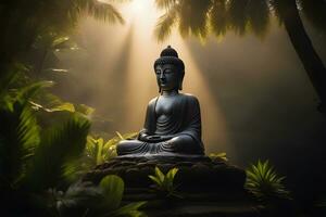 Buddha statue in the garden. AI Generative photo