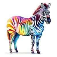 Colorful zebra image, watercolor illustration isolated on white background. Generative AI photo