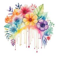 Watercolor rainbow illustration, floral art, clipart, single element for design on white background. Generative AI photo