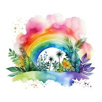 Watercolor rainbow illustration, floral art, clipart, single element for design on white background. Generative AI photo