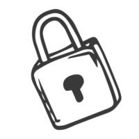 Padlock icon in doodle sketch lines. Safety, protection, guard vector