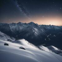Ai generated content. Snowy Peaks and Starry Nights Winter Mountain Magic photo