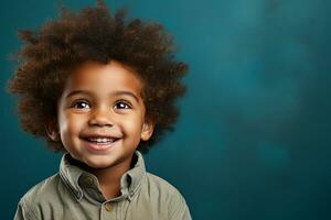 Ai generated studio portrait of cute little african boy on different colour backgrpounds photo