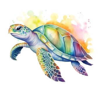 Watercolor turtle, colorful illustration, clipart on white background. Generative AI photo