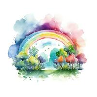 Watercolor rainbow illustration, floral art, clipart, single element for design on white background. Generative AI photo