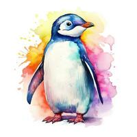 Colorful image of penguin, watercolor illustration isolated on white background. Generative AI photo