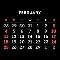 February 2024 month calendar. Vector illustration.