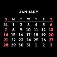 January 2024 month calendar. Vector illustration.