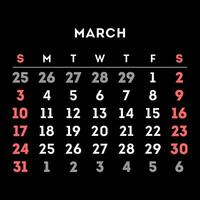 March 2024 month calendar. Vector illustration.