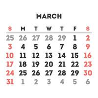 March 2024 month calendar. Vector illustration.