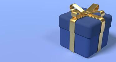 3D gift box with golden ribbon. 3D gift box icon. Birthday celebration concept. 3D rendering photo