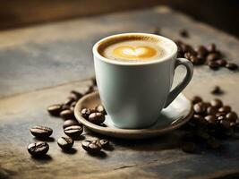 Cup of coffee with a pile of coffee beans. generative ai photo