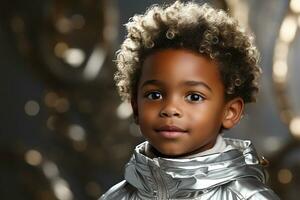 ai generado estudio retrato de linda pequeño africano chico en diferente color fondos foto
