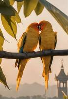 Capturing Love Birds. Heartwarming Photos of Affectionate Avian Couples. Ai Generative