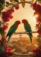 Capturing Love Birds. Heartwarming Photos of Affectionate Avian Couples. Ai Generative