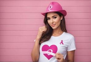 mundo pecho cáncer conciencia día. rosado temática cinta. ai generativo foto