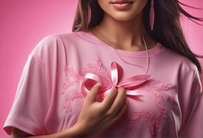 worl breast cancer awarness day. pink themed ribbon. Ai Generative photo