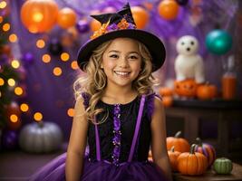 Little girl on Halloween trick or treat. Ai Generative photo