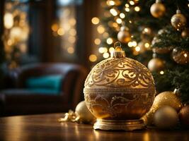 decorado Navidad árbol con pelota, campana y muchos más. ai generativo foto