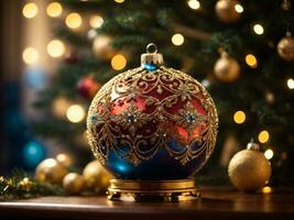 Decorated Christmas tree with ball, bell and many more. Ai Generative photo