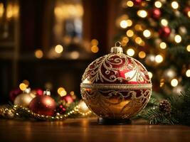 decorado Navidad árbol con pelota, campana y muchos más. ai generativo foto