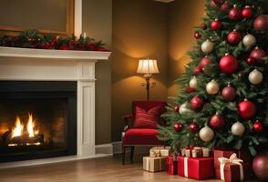 decorado Navidad árbol con pelota, campana y muchos más. ai generativo foto