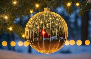 Decorated Christmas tree with ball, bell and many more. Ai Generative photo