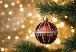 christmas celebration with decorated ball, bell, and tree. Ai Generative photo