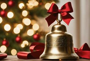 Navidad celebracion con decorado pelota, campana, y árbol. ai generativo foto