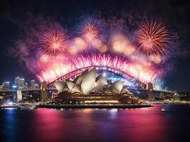 New Year's Eve Fireworks Display. New York, Sydney.  Ai Generative photo