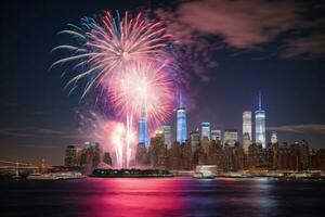 New Year's Eve Fireworks Display. New York, Sydney.  Ai Generative photo