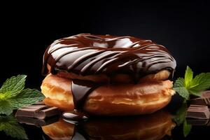 anillo rosquillas cubierto en Formación de hielo y rocía y chocolate. ai generativo foto