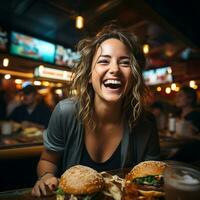 delicioso el famoso bife, vegetal hamburguesa experiencia. ai generativo foto