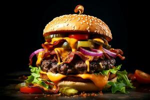 Delicious The Famous steak, vegetable Burger Experience. Ai Generative photo